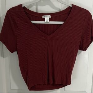 Bozzolo Red Crop Top Fitted V-Neck